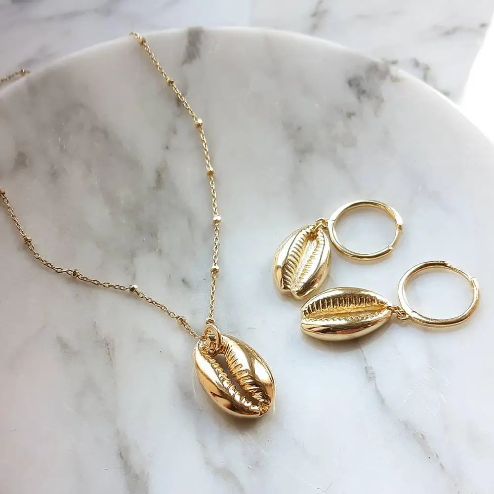 Atilady Shell Jewelry Set for Women Necklace with Hoop Earrings Set Beach Boho Party Jewelry Gift Drop Shipping - Окраска металла: 10