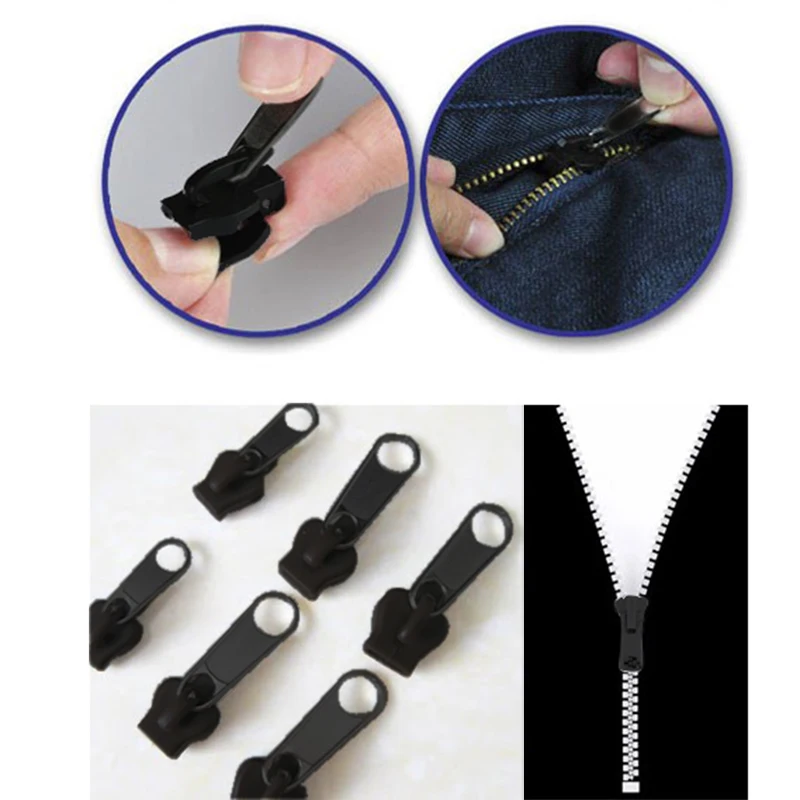 6pcs Plastic Fix A Zipper Zip Slider Replacement Fixer Clothes Bags Instant Repair Tool