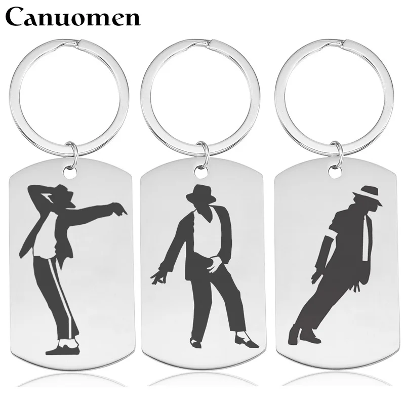 

10 pcs/Lot Michael Jackson Keychain Stainless Steel Dance Posture Anti Gravity lean Engraving Fans Souvenir Gifts Keyrings