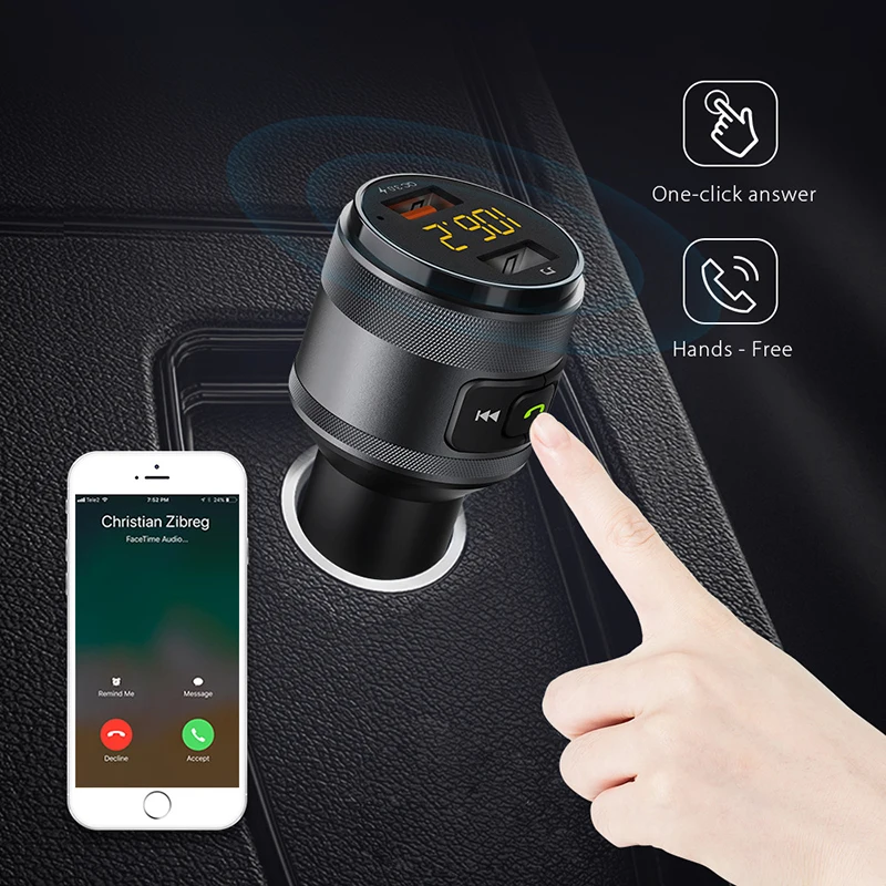 VicTsing Bluetooth FM Transmitter for Car QC3.0 5V 3.4A Wireless Bluetooth FM Radio Adapter Music Player Car Kit with Hands-Free (26)