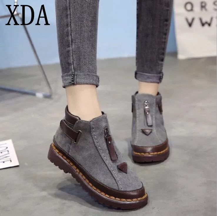 

XDA 2019 fashion Warm Fur Women Snow Boots Flat Winter women Shoes Ankle Chelsea Boots Female Fashion Non-Slip Casual Shoes