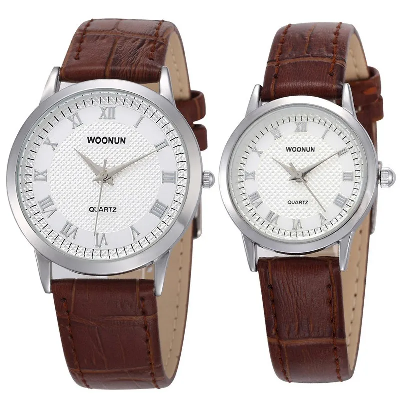 Подарок на день Святого Валентина Woonun Топ бренд класса люкс часы для влюбленных кожаный ремешок кварцевые часы женские мужские Ультра-тонкие часы