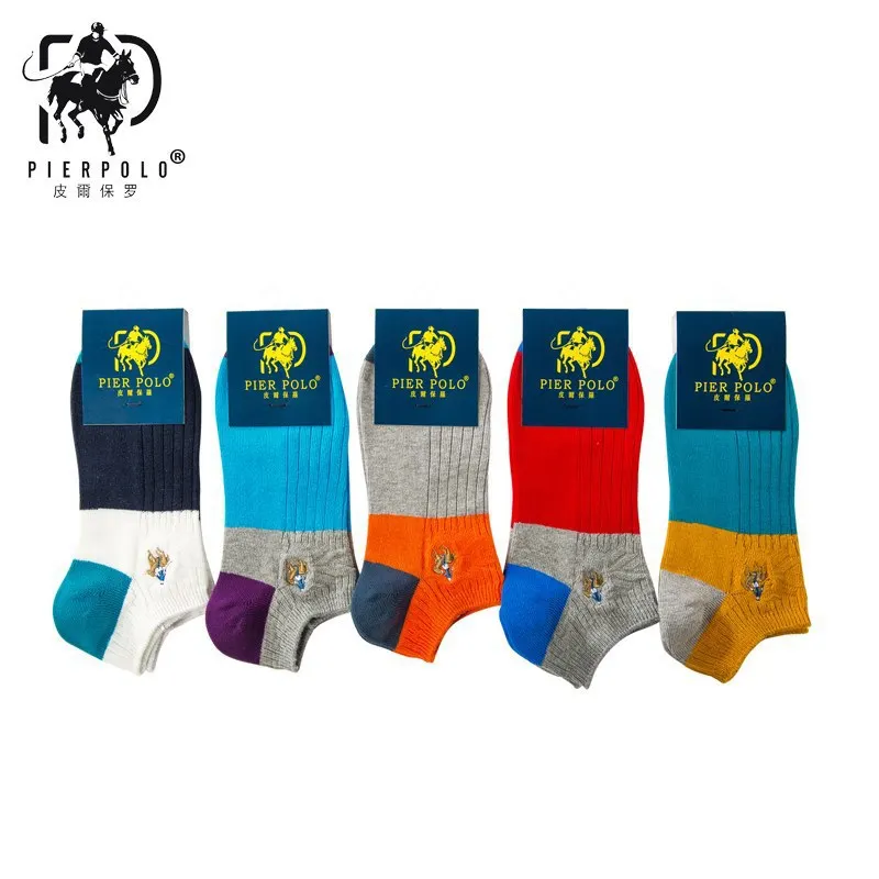 5 пар/лот, без коробки, мужские хлопковые носки в стиле пэчворк, носки для бега, Бизнес Стиль, ПИР поло, логотип, вышитые мужские носки, мужские носки