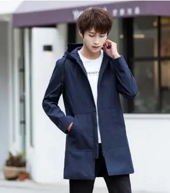 Зимняя куртка мужская с капюшоном Тонкая Корейская парка Hombre длинная куртка кашемировая Мужская ветровка Парка хлопковая молодежная одежда - Цвет: blue thin
