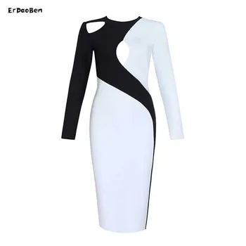 

ERDAOBEN Winter Women Dress Black patchwork sexy party longSleeve Bandage Dresses Vestidos H5648