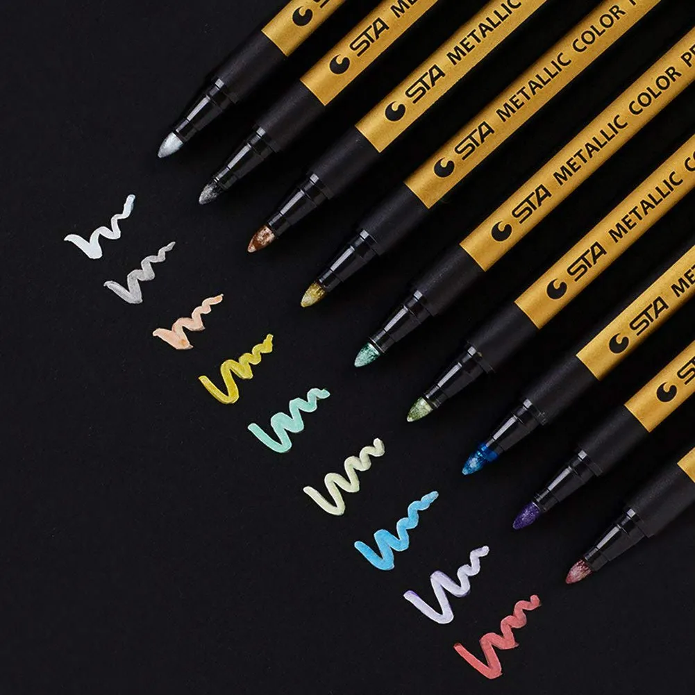 Metallic Markers Paint Marker Pens Medium Tip Metal Art Permanent 