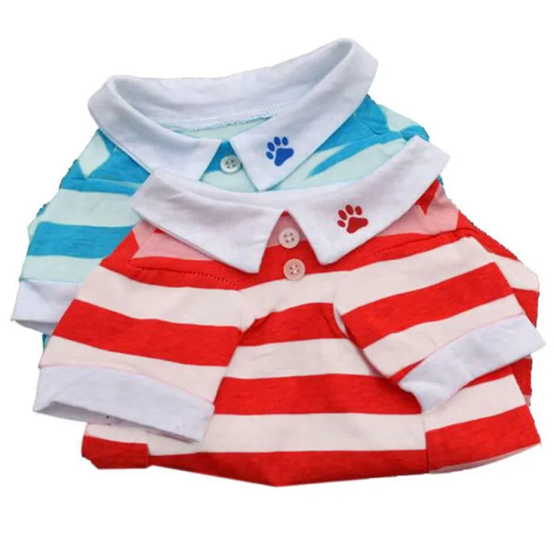 Новая квалифицированная Милая футболка для щенка, одежда с отворотом, полосатая хлопчатобумажная одежда для домашних питомцев Горячая Распродажа, Одежда для питомцев, roupa de cachorro D48SE4