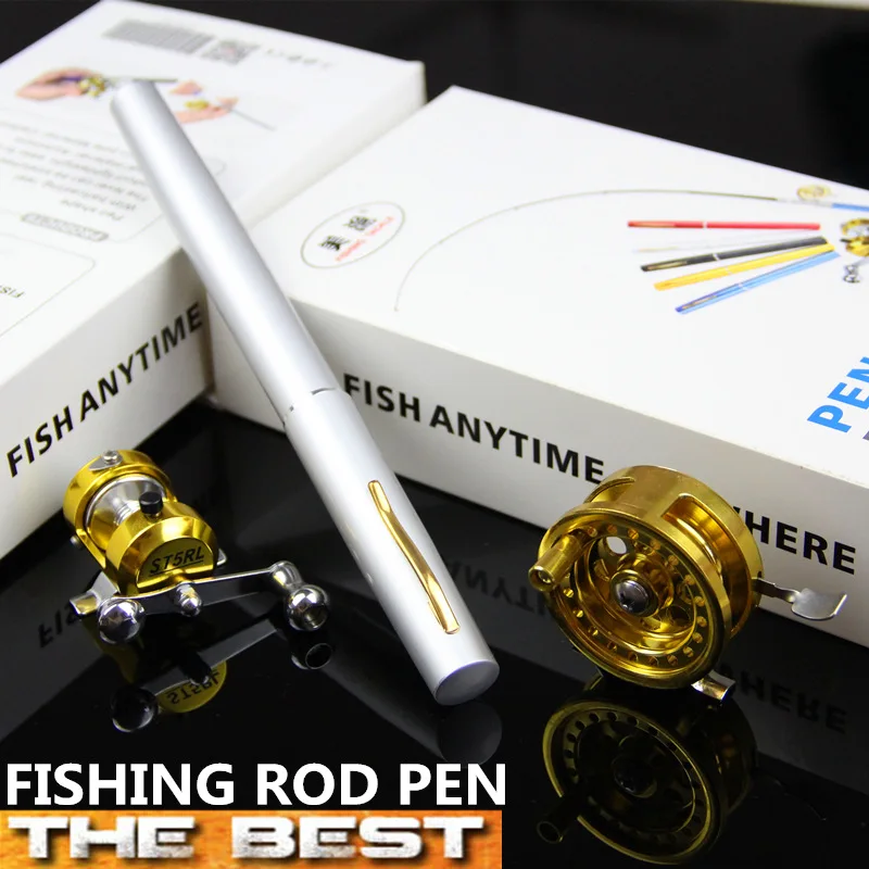 Koop Set Combo 1.4 m Carbon Mini Telescopische Hengel Met Twee Vissen reel Pen Hengel Metalen Vliegen reel metalen Baitcasting Reel