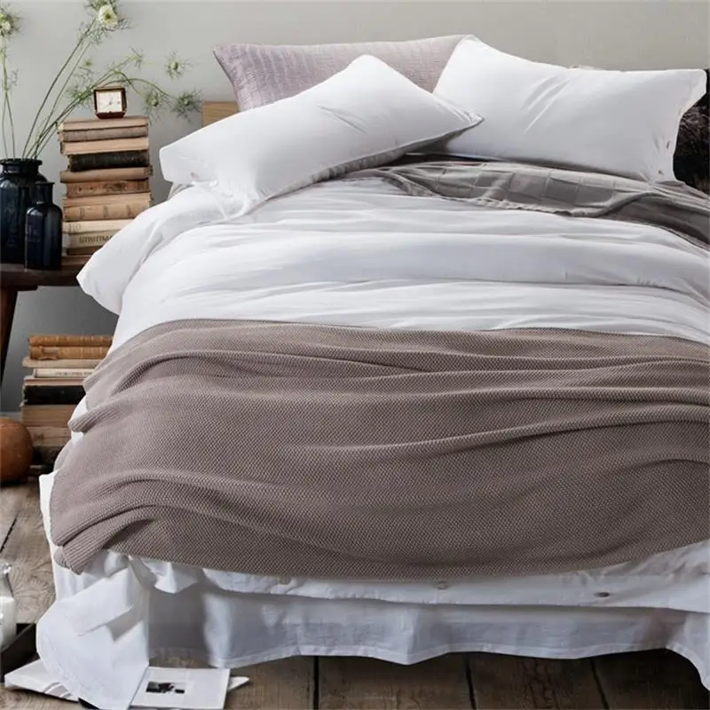 Solid Color White Red Blue Green Brown Bedding Set Queen King Size Cotton Linen Fabric Duvet Cover Bed Sheets Pillow Case