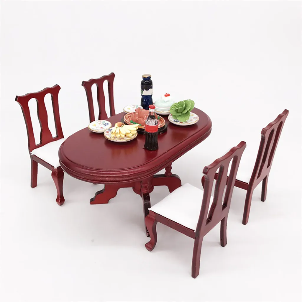 1:12 Dollhouse Simulation Miniature Furniture Red Wooden Color Dining Table Chair Set DIY Doll House Decoration Kids Toys A513 1:12 Dollhouse Simulation Miniature Furniture Red Wooden Color Dining Table Chair Set DIY Doll House Decoration Kids Toys A513