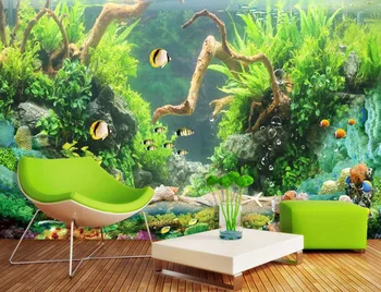 

Fresh fashion 3D Wall Mural Wallpaper Seabed coral reef fish Nonwoven Wallpaper 3D TV Background wall