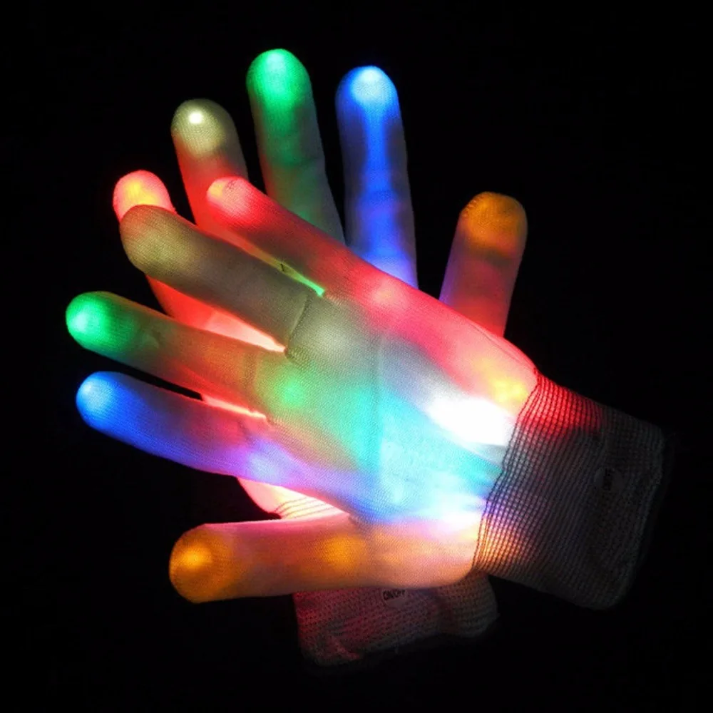 Пара красочные светодиодный свет Rave Перчатки Палец мигание перчатки унисекс скелет перчатки