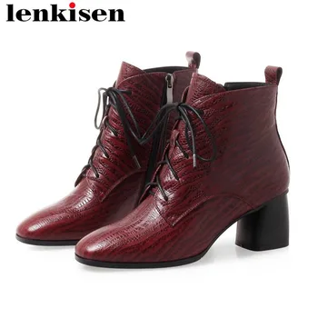 

2018 movie stars large size genuine leather retro vintage zipper solid british style high thick heels runway ankle boots L2f5