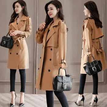 

Free Shipping Plus Size Women Coats Girls Long Windbreaker Spring Autumn Trench Coat With Belt Korean Casual Womens Costume