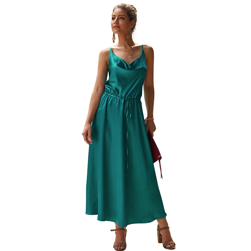 

Zanzea Sashes Vadim Dress Ukraine Time-limited Polyester Loose Solid De Festa 2019 Summer New Imitation Silk Sling Dress Woman