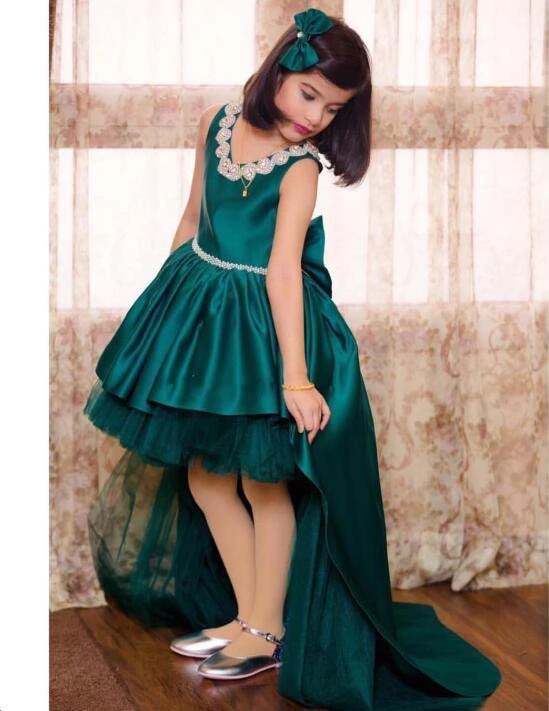 Vestido largo de cola hi lo jewel cuello en V para niña con flores, verde esmeralda con cristales, pedrería, vestido de graduación juvenil desfile tocado|Vestidos| - AliExpress