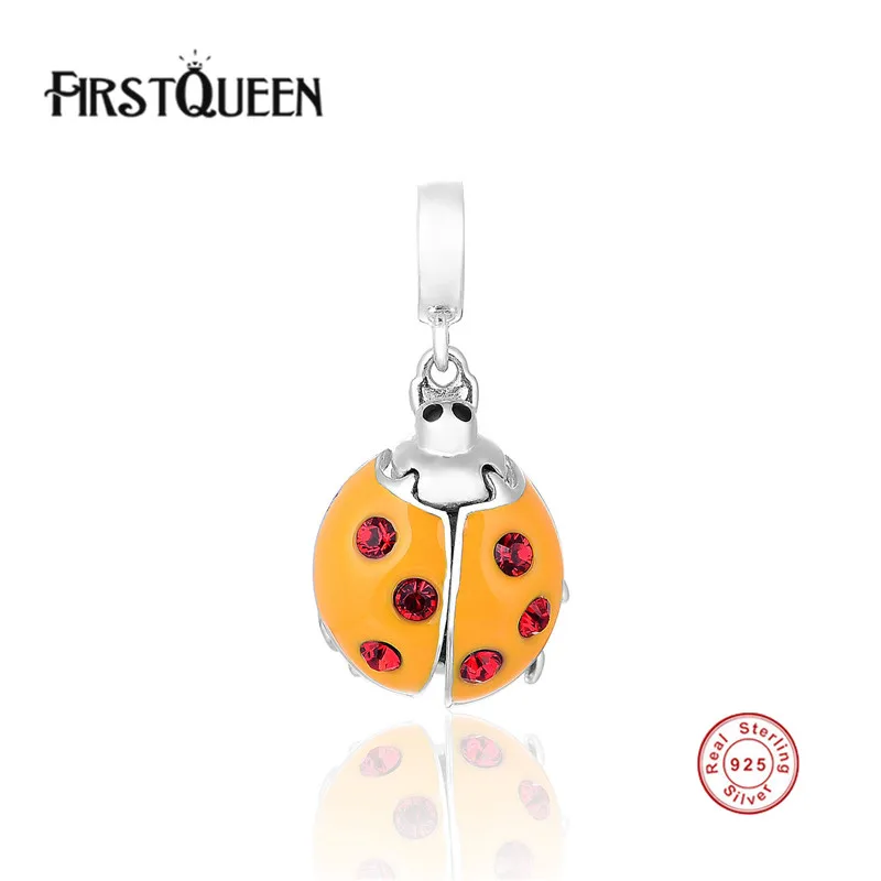 

FirstQueen 925 Sterling Silver Animal Queen Bettle Enamel Pendant Charms European Bead Fit Bracelet Bangle DIY Accessories Jewel