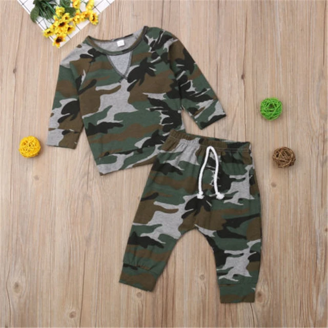 Toddler Kids Baby Boy Autumn Army Green Outfits Clothes Boys Baby Camo