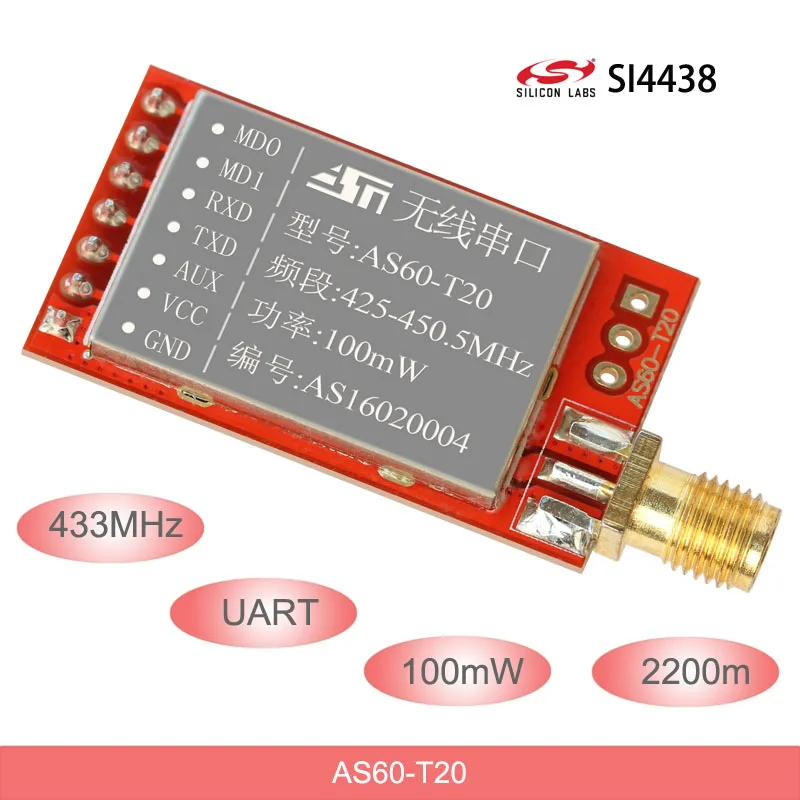 

433Mhz SI4438 Wireless Modules 100mW 2200-meter Wireless Serial Communication Module, WOR