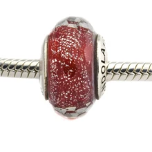 DIY подходит Pandora шармы браслеты красное мерцающее муранское стекло бусины Серебро 925 пробы-ювелирные изделия