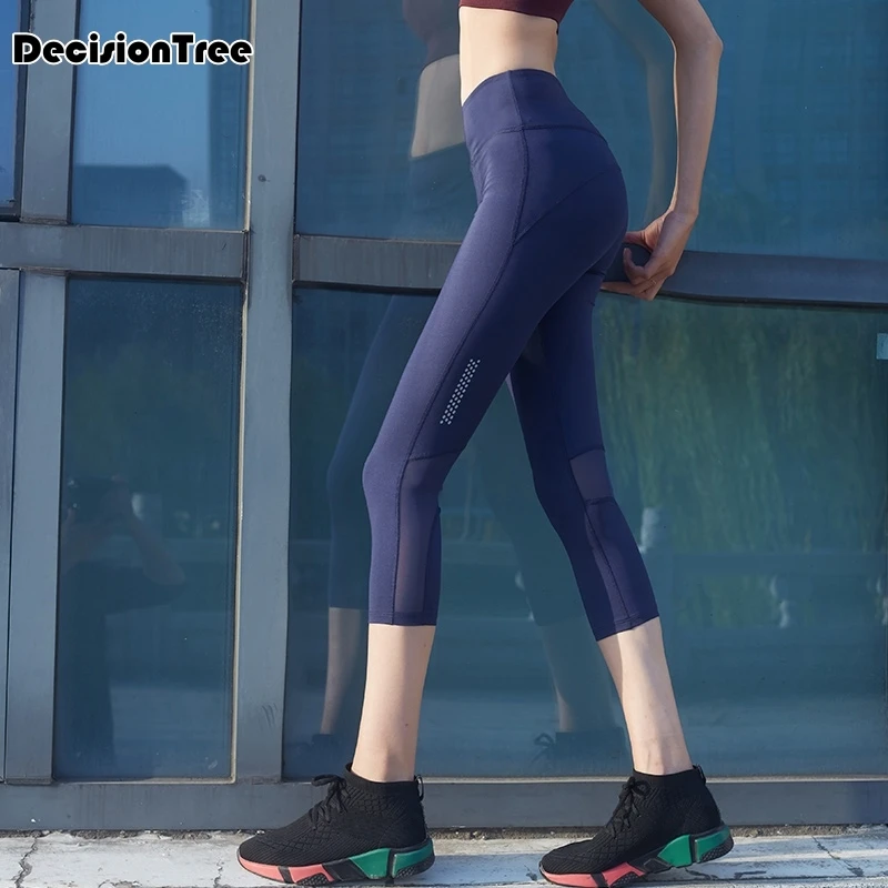 

2019 summer solid cropped trousers yoga bottom women mesh leggings sports running gym cropped trousers yoga fitness