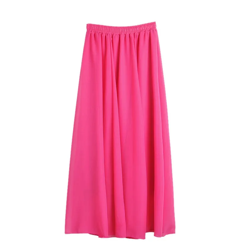 Women' Spring Summer Chiffon Long Skirts Candy Color Pleated Maxi