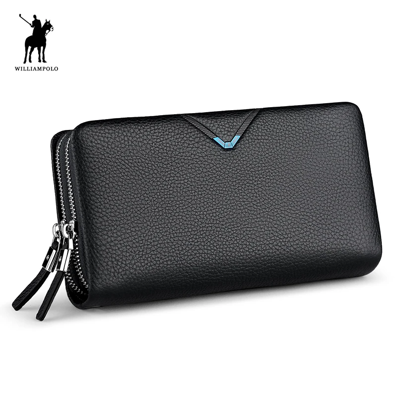 

2019 New Arrival Men Fashion 100% Real Leather Double Zipper Large Capacity Clutch Bag Portefeuille Homme #PL280