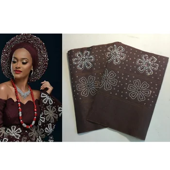 

African Headtie Aso Oke with Stones and Bead Headtie Newest Gele Wrapper Nigerian Gele Aso Oke Head tie 2 pieces/bag 30
