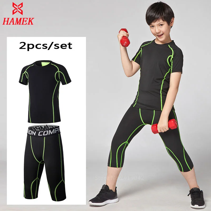 New kids boys Sports Running Sets Compression Tights Pants Leggings ...