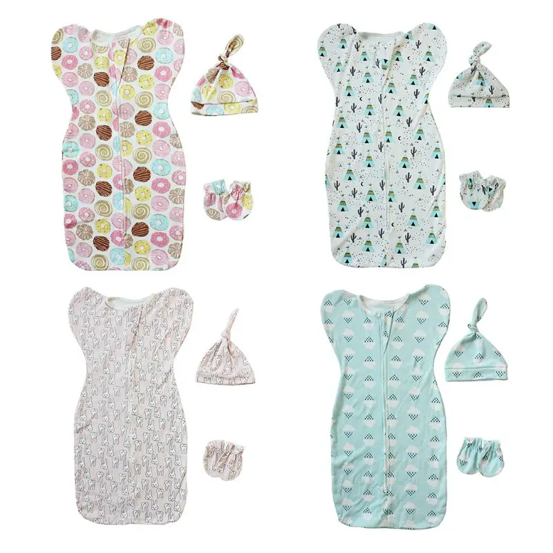 

Baby Swaddle + Hat + Gloves Zipper Sleeping Bag Diaper Wrap Cloths Protection Newborn Nursing Care Blanket Swaddling Universal