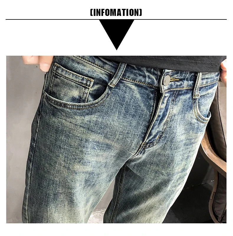 Мода повседневные джинсы мужские универсальные оригинальные мужские джинсы ретро синие простые узкие джинсы байкерские джинсы брюки для мужчин горячая распродажа