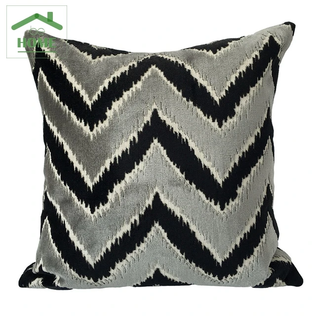 

Behome High quality 2016 Luxurious Cut Velvet Black/Gray Zigzag Cushion Cover / Pillow Case for Home & Car Decoration 45 x 45 cm