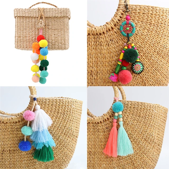 RE Boho Jewelry Handmade Bag Pendant Tassel Pom pom Keychain