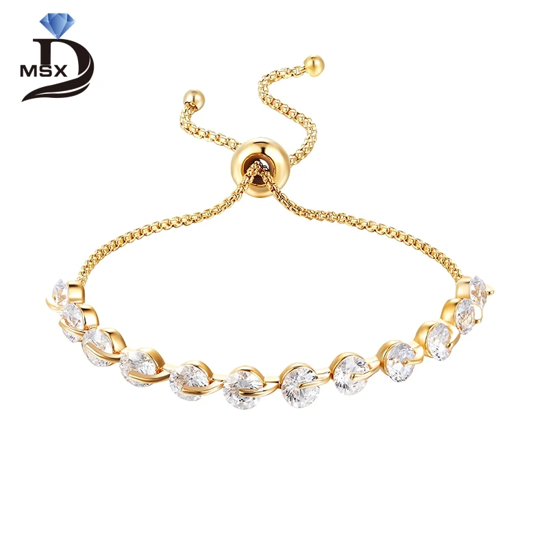 

316L Stainless Steel Gold Plating Chain Bracelet Bangle Woman Man Cubic Zirconia Crystal Adjustable Wristband Wedding Jewelry