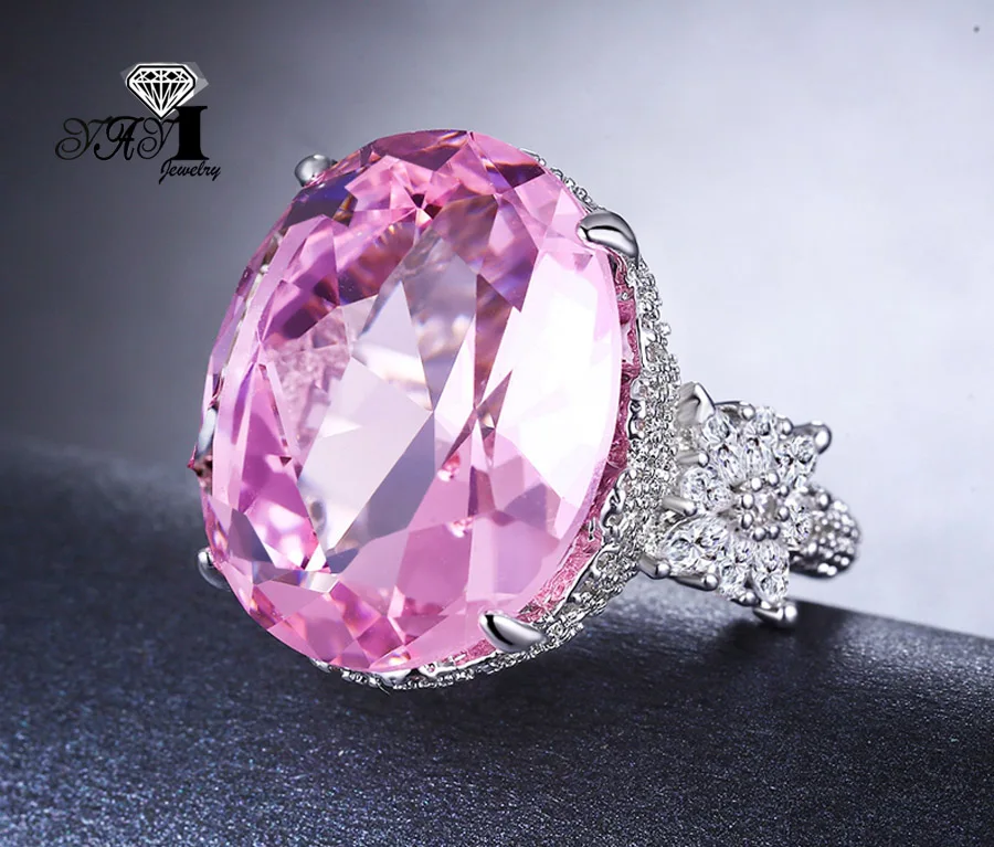 YaYI Jewelry Princess Cut 18*22mm Huge Pink Gemstone Zircon Silver Color Engagement Wedding Party Rings GIft Woman - 5