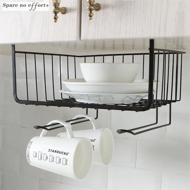 Best Offers Kitchen Accessories Iron Cabinet Racks Table Hanging Basket Wardrobe Storage Rack Cupboard Management Holder Sponge Holder