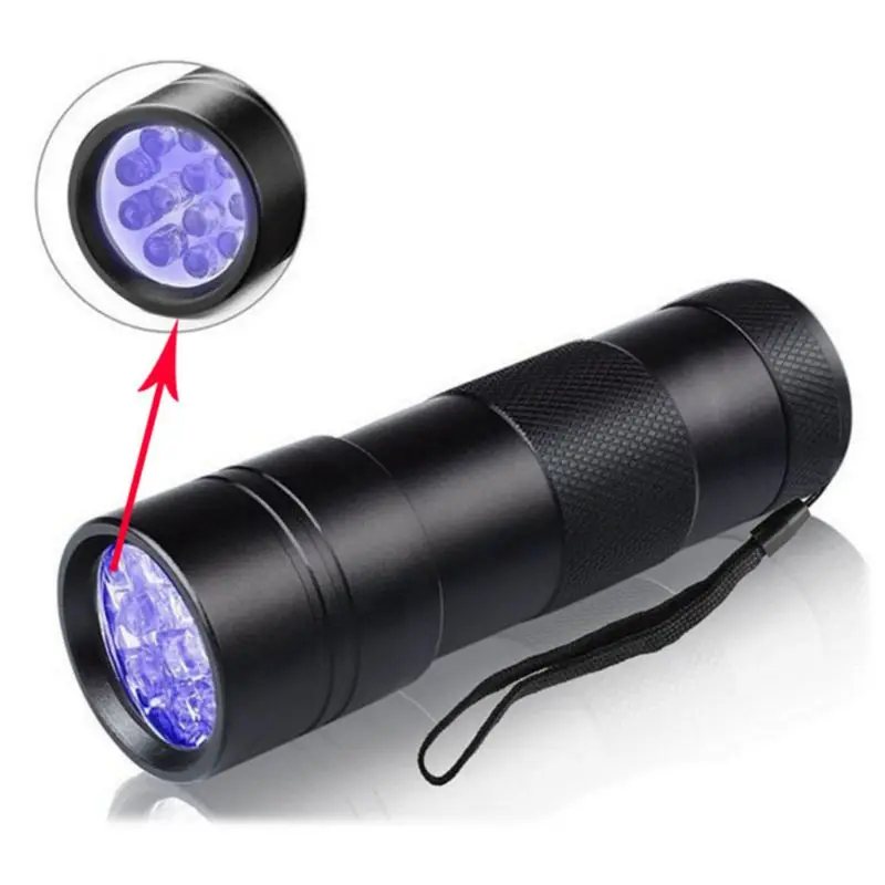

UV Flashlight 12 LED Light Portable Ultraviolet Lamp Torch Cash Detection Fluorescer Detector Marker Checker Battery Powered Alu