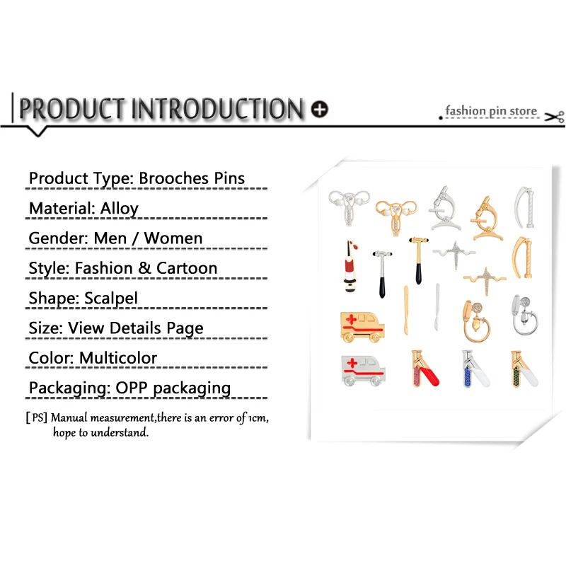Медицинские украшения зуб микроскоп Ларингоскоп пробирки брошь кадуцея булавка металлические значки Броши серебряные булавки для доктора медсестры