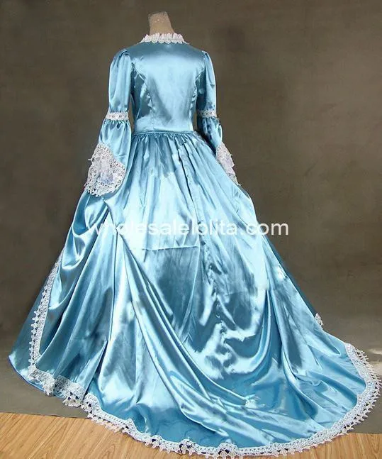 18th века тема детское платье синего и белого цвета с кружевом времен Марии Антуанетты платье, сценический костюм