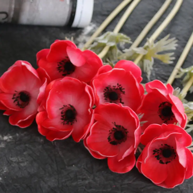Настоящее прикосновение искусственный анемон цветы шелк Флорес искусственные для осени Свадебные Декоративные искусственные цветы аксессуары венок - Цвет: red