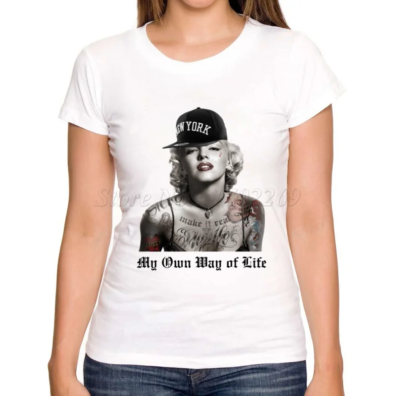 

Fashion Tatto Marilyn Monroe Design Women's Printed T shirt New Short Sleeve Funny Tops Punk Style Novelty Slim Tee For Girls