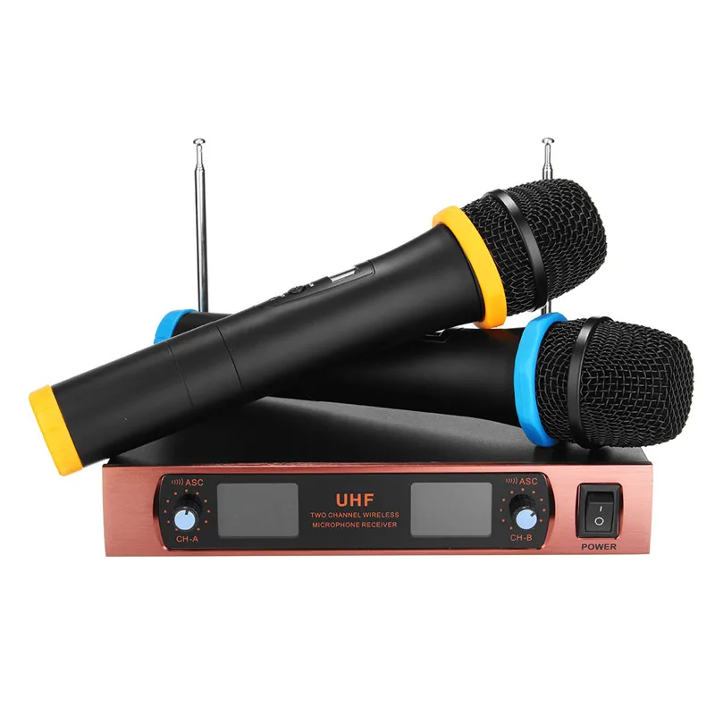 

Professional Wireless Microphone UHF Dual Channel 2 Handheld Mic Karaoke Mic Transmitter Microphone System With Receiver For KTV