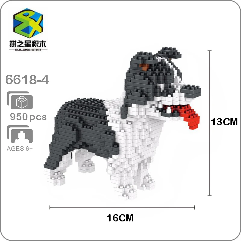 

Building Star 6618-4 Border Collie Black Dog Pet Animal DIY 3D Model Diamond Mini Building Small Blocks Toy for Children no Box