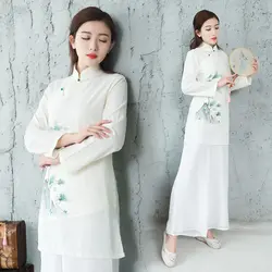 Весна Лето Китай тенденция женской национальной китайский стиль воротник плиты кнопки Тан костюмы топ + свободные штаны белье хлопок