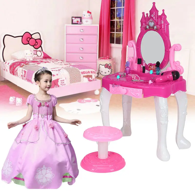 

Lovely Pink Kids Vanity Table Pretend Play Set Music Cosmetic Makeup Hair Toddler Cute Girl Toys Gift