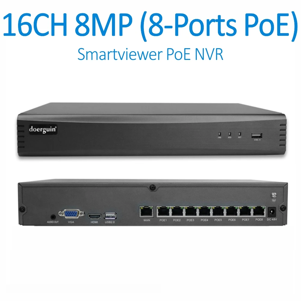 Doerguin 16CH 4K 8MP NVR 8 портовый PoE Smartviewer APP Поддержка порта H.265 IP камера 1x10 ТБ HDD протокол