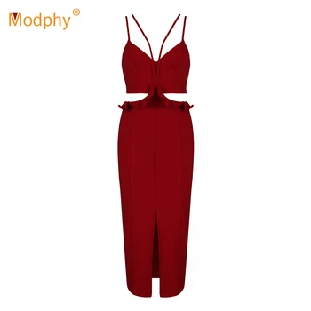 

2019 spring new women's red bandage dress sleeveless ruffled openwork pasta dress celebrity party dress Bodycon Vestidos