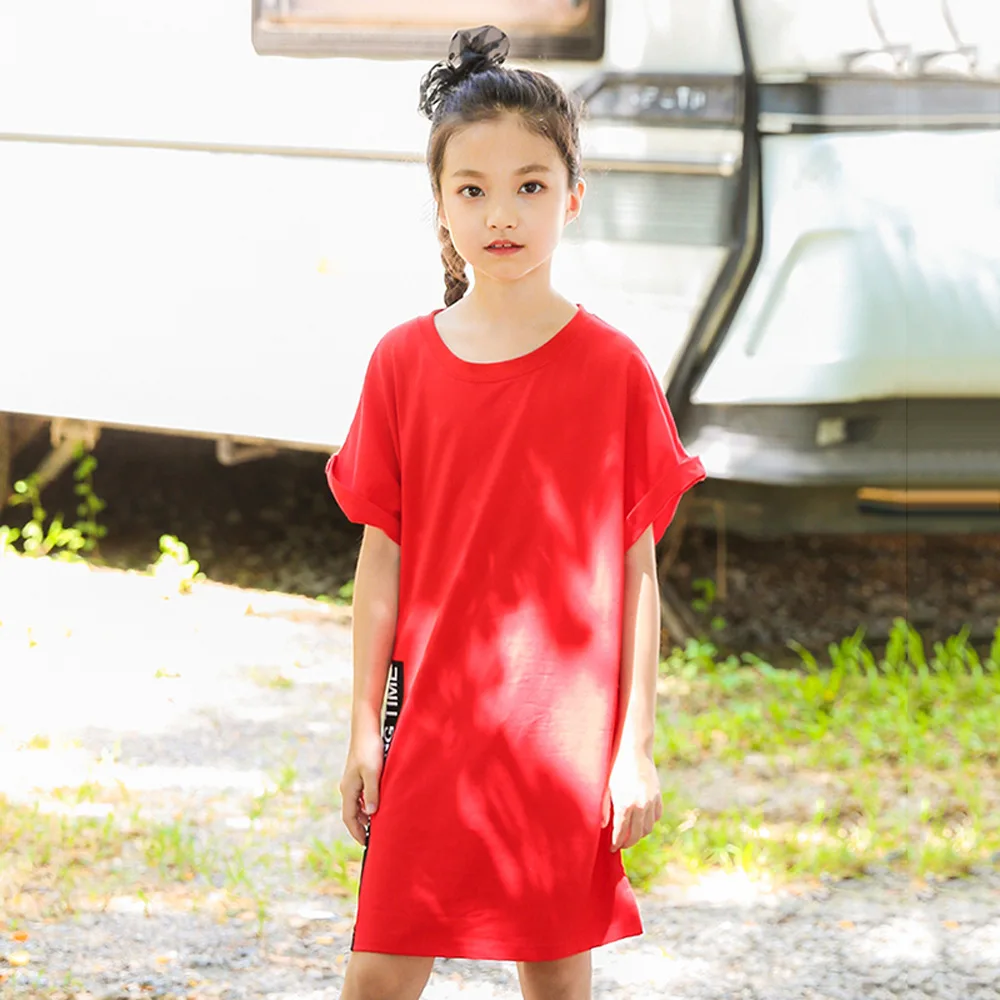 girls red tshirt dress