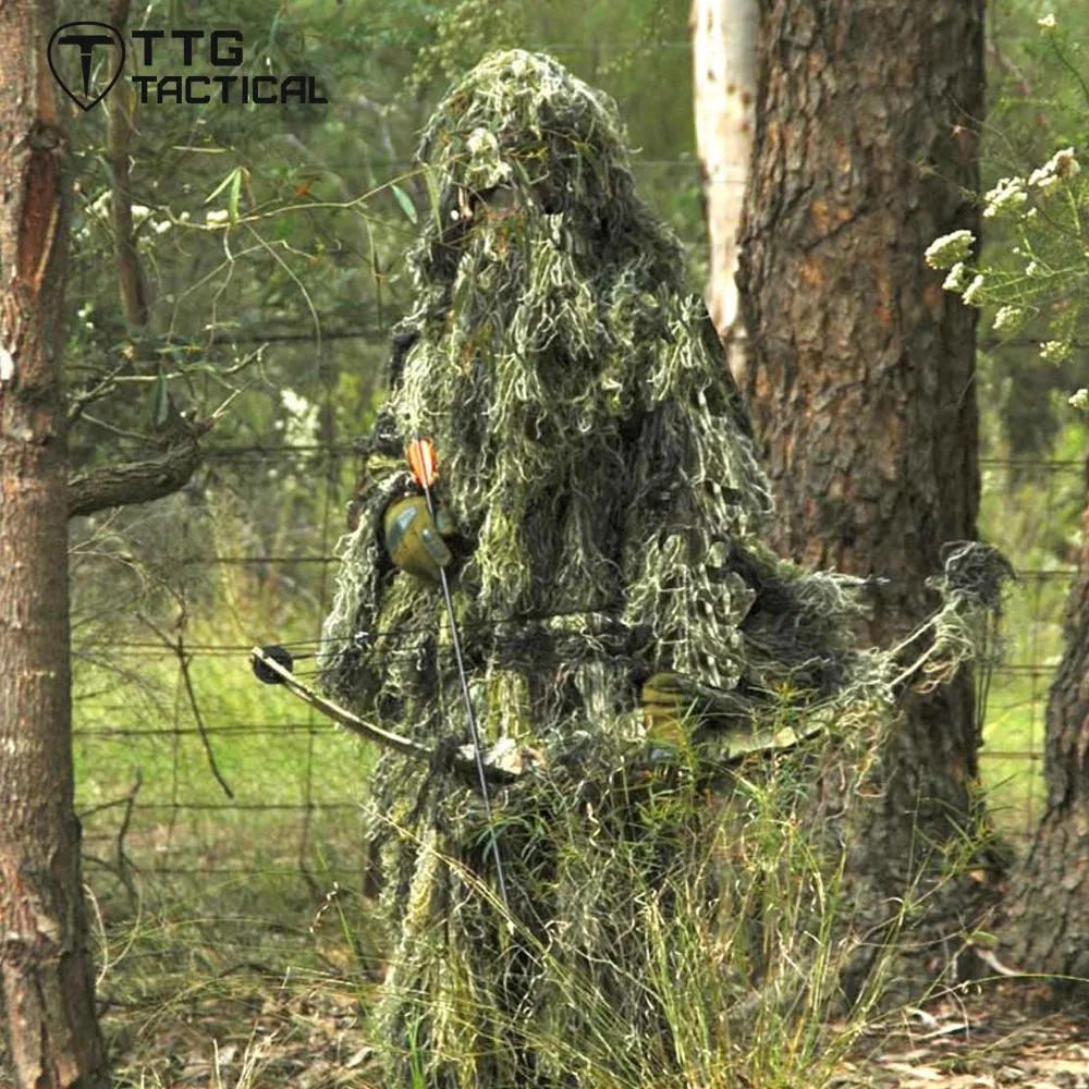 Camouflage Hunting Ghillie Suit Yowie Sniper Ghilly Suit for Airsoft Paintball Breathable Mesh Lining Woodland/Desert Camouflage Hunting Ghillie Suit Yowie Sniper Ghilly Suit for Airsoft Paintball Breathable Mesh Lining Woodland/Desert