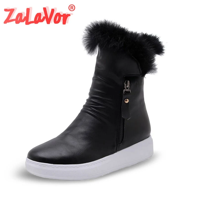 

ZALAVOR Women 2020 New Arrival Hot Sale Fashion White Boot Round Toe Zipper Winter Warm Fur Ankle Boots Female Botas Size 34-40